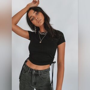 Hollister Black Crop Top Fitted Tie Front